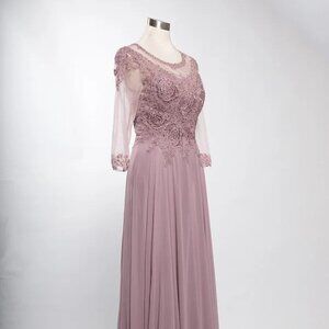 New A-Line MOB Formal Maxi Gown w/ Round Neck & Floral Lace Embroidery TC M2723J